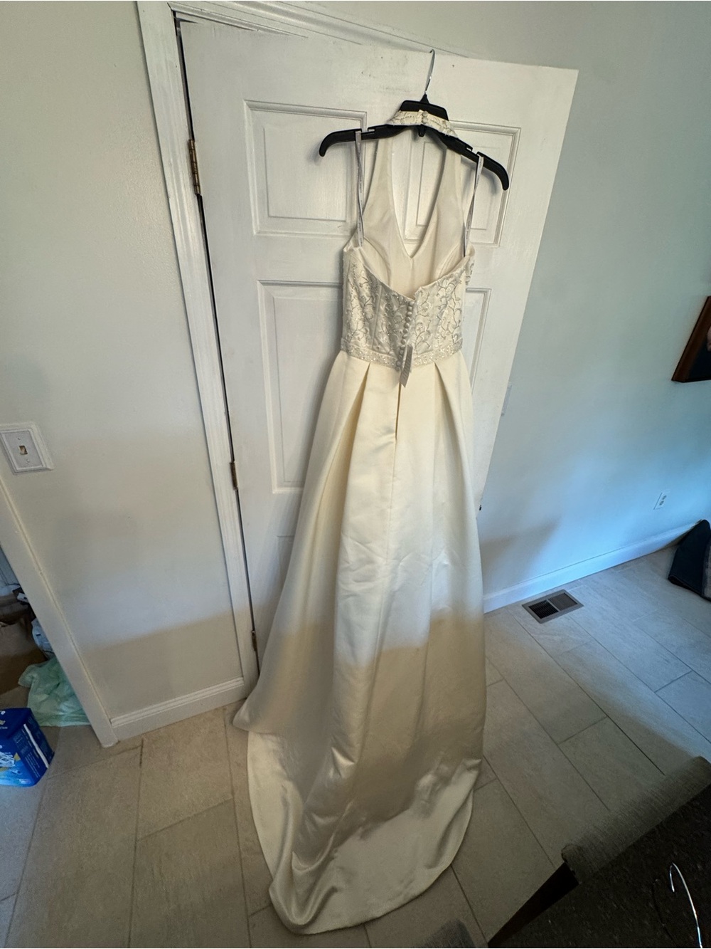 Ivory Halter Dress with Embroidered Bodice - Picture 3 of 6